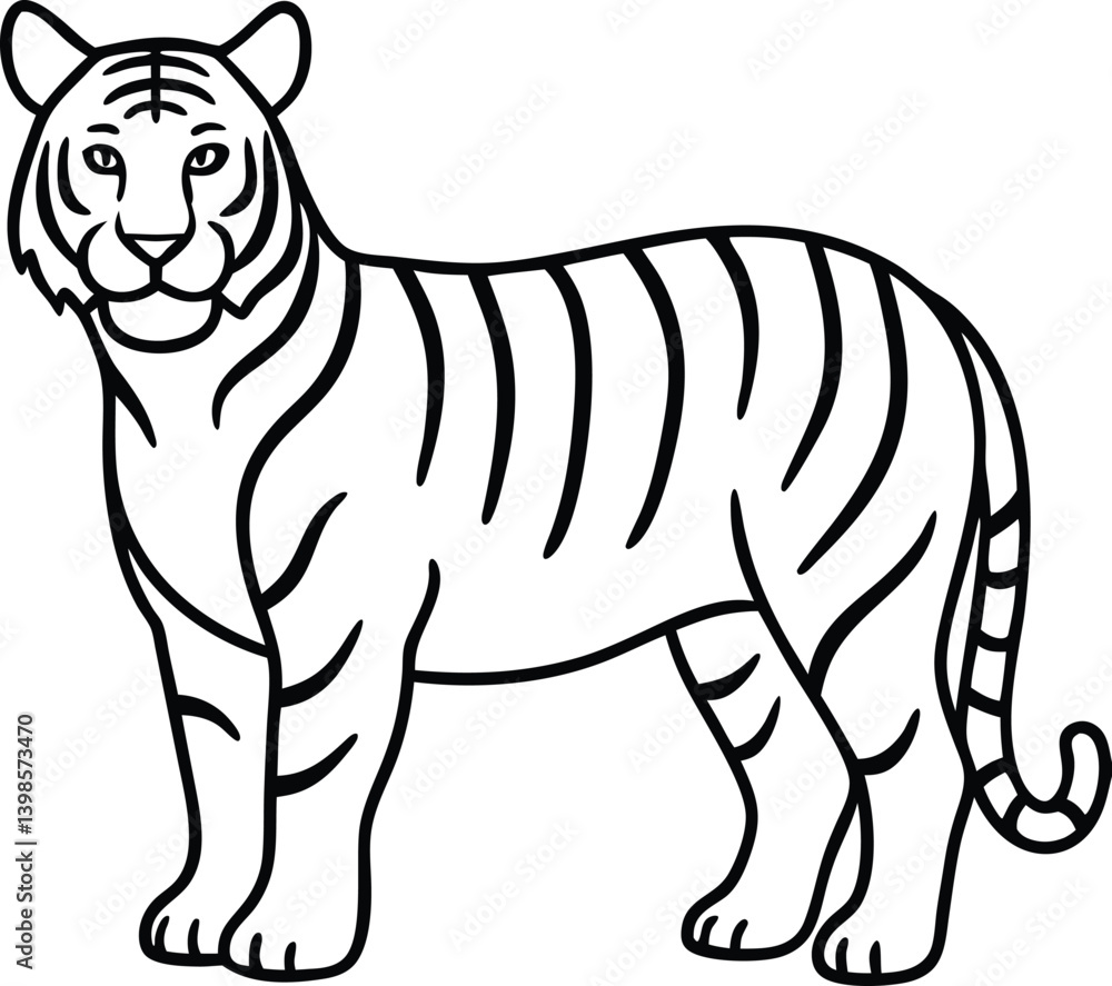 Outline Drawing of a Tiger in a Minimalist Line Art Style Outline Drawing of a Tiger in a Minimalist Line Art Style