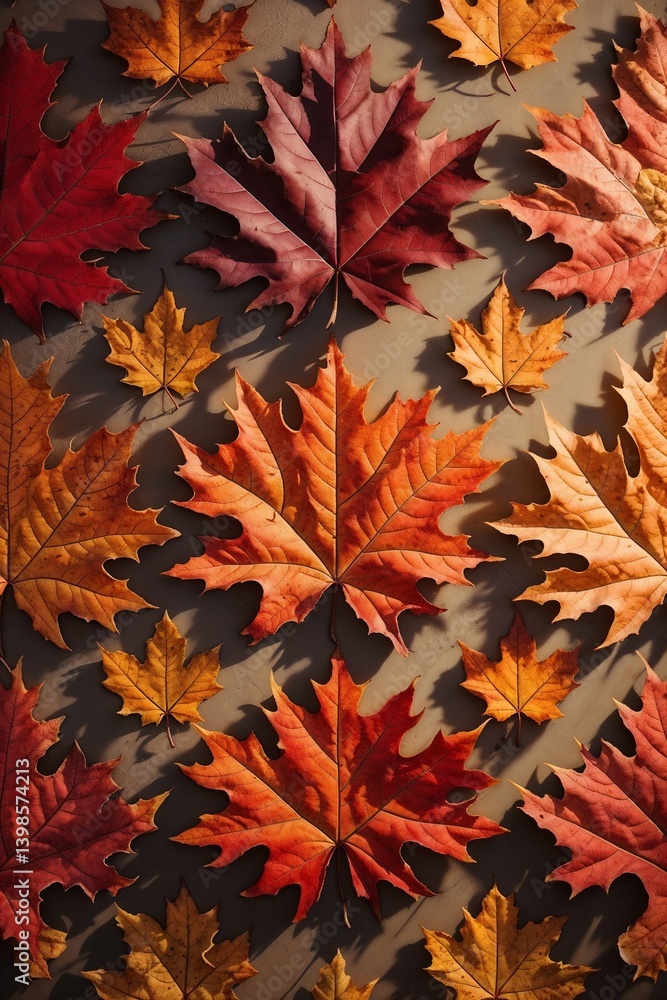 Autumn leaves arrangement on surface, warm mood, beautiful colors, artistic composition, copy space Autumn leaves arrangement on surface, warm mood, beautiful colors, artistic composition, copy space