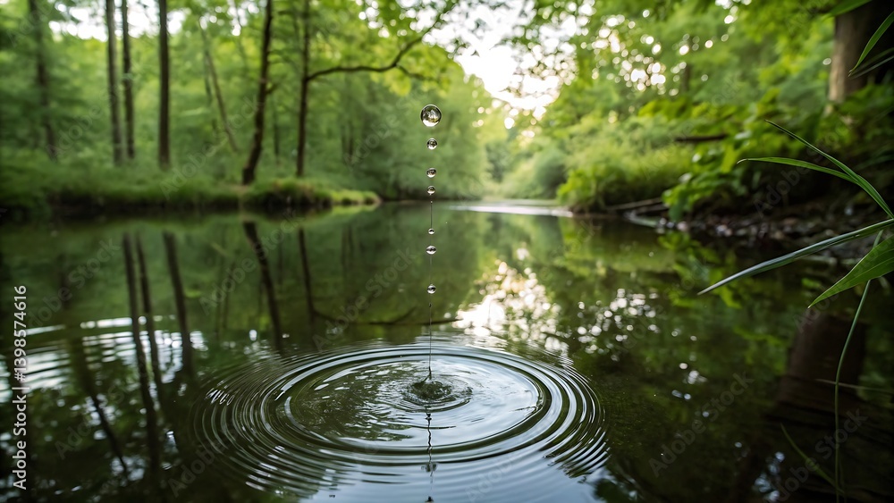 Forest pond, ripples in water tranquil nature scene Forest pond, ripples in water tranquil nature scene