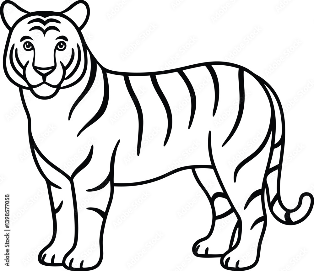 Outline Drawing of a Tiger in a Minimalist Line Art Style Outline Drawing of a Tiger in a Minimalist Line Art Style