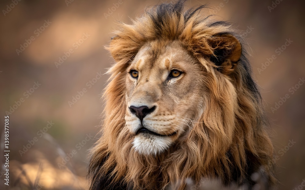 Majestic Lion King, Gazing into the African Wilderness Majestic Lion King, Gazing into the African Wilderness
