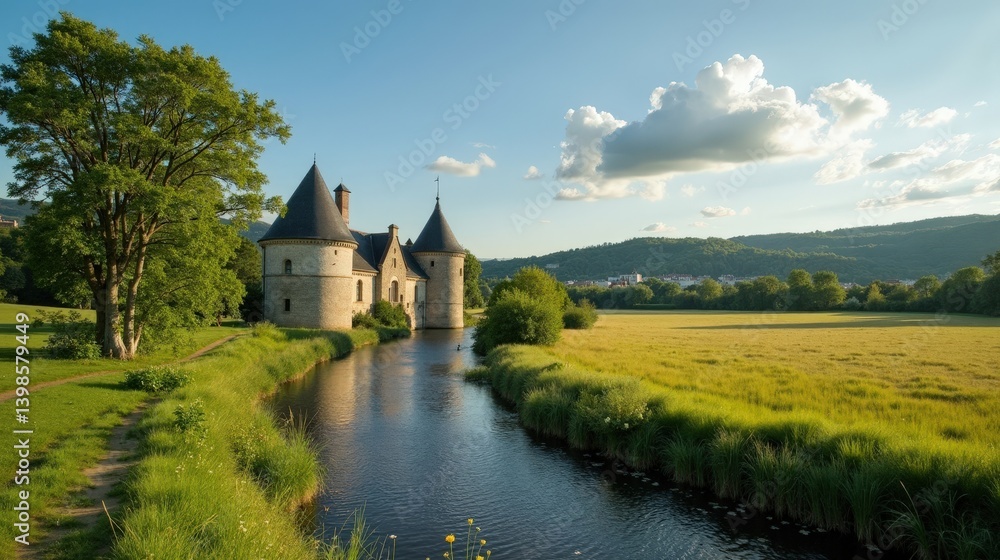 Obraz premium Les Orgues d'Ille-sur-Tet in France at midday with mild, sunny summer weather, viewed from a panoramic perspective.