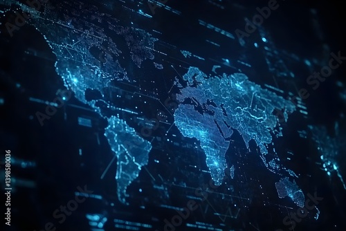 Digital world map background with global business and trade data