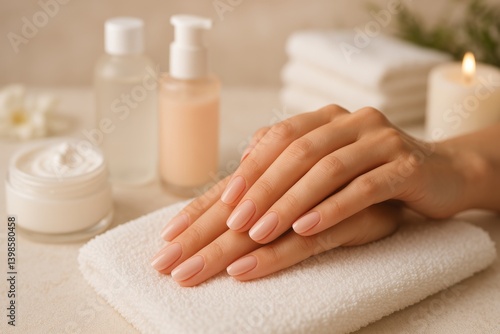 Hand Care and Pampering Session at a Serene Spa With Lotions and Towels Near ...