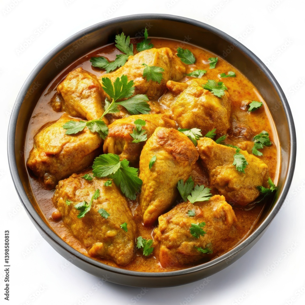 Delicious Chicken Curry in a Bowl warm spices top view Delicious Chicken Curry in a Bowl warm spices top view