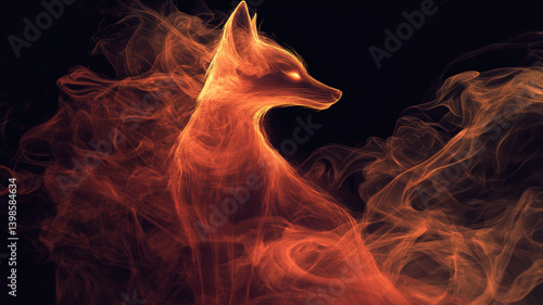 Obraz na płótnie Mystical Fire Fox Spirit Formed from Flames and Smoke on Black Background in Fantasy Style w salonie