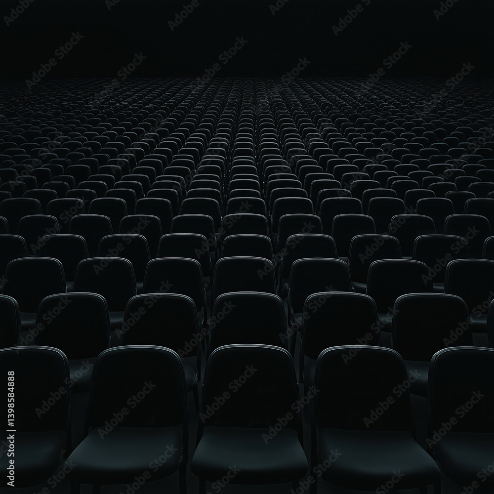 Fototapeta premium Endless Rows of Empty Black Chairs.