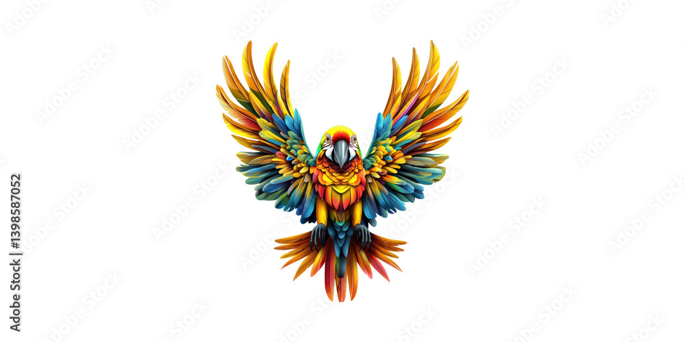 Obraz premium Vibrant Parrot Illustration With Outstretched Wings. Symbol Of Freedom And Exotic Beauty Isolated On Transparent Background