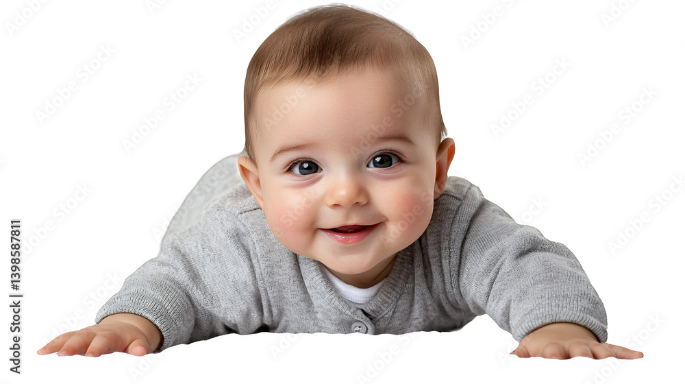 a portrait of a little baby smiling at the camera photo on a transparent background, PNG image, PNG file, Generative art.