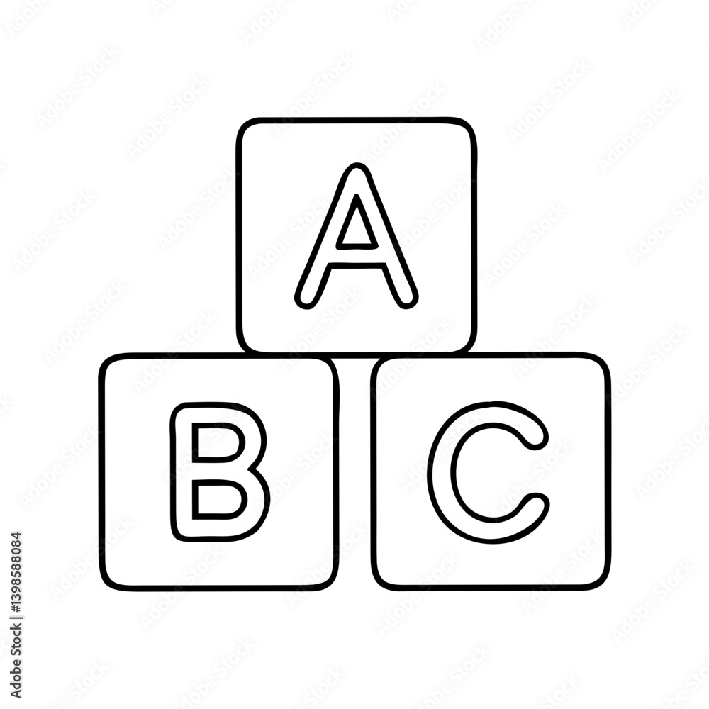 ABC Blocks Stacked Image Outline Illustration for Children Education ABC Blocks Stacked Image Outline Illustration for Children Education
