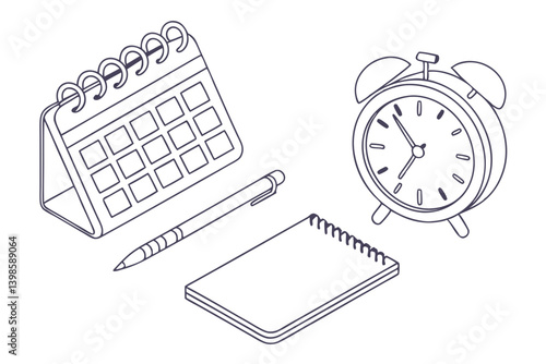 alarm clock and calendar sketch