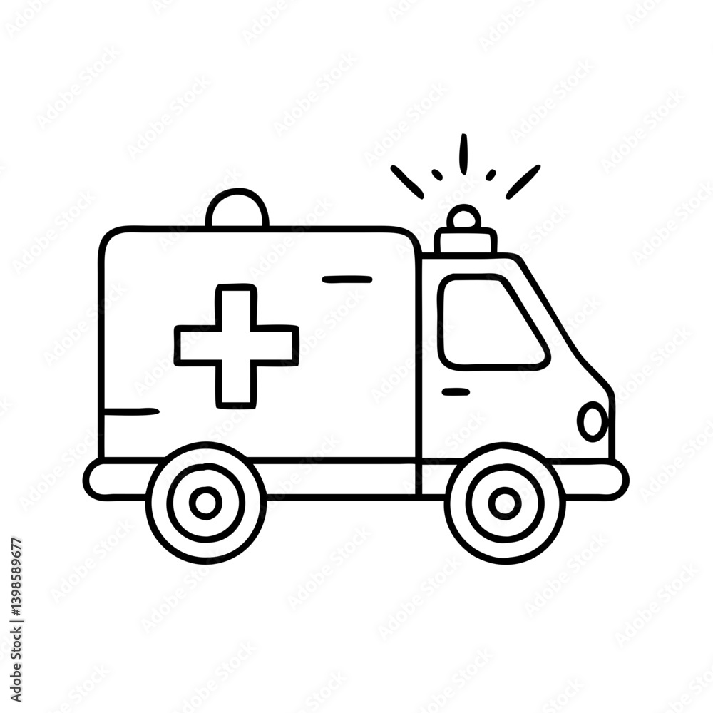 Fototapeta premium Simple Line Drawing of an Emergency Medical Service Ambulance Vehicle