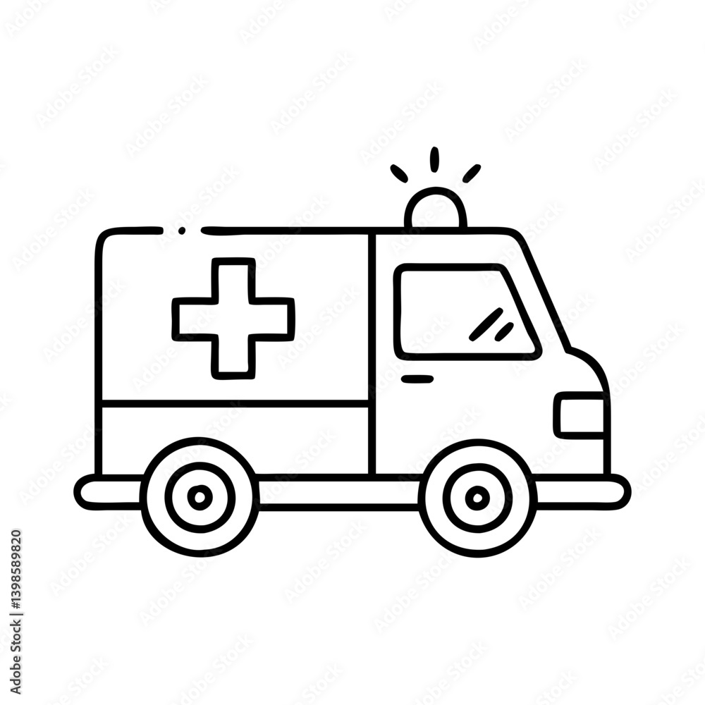 A Simple Line Drawing of an Emergency Medical Services Ambulance Vehicle A Simple Line Drawing of an Emergency Medical Services Ambulance Vehicle