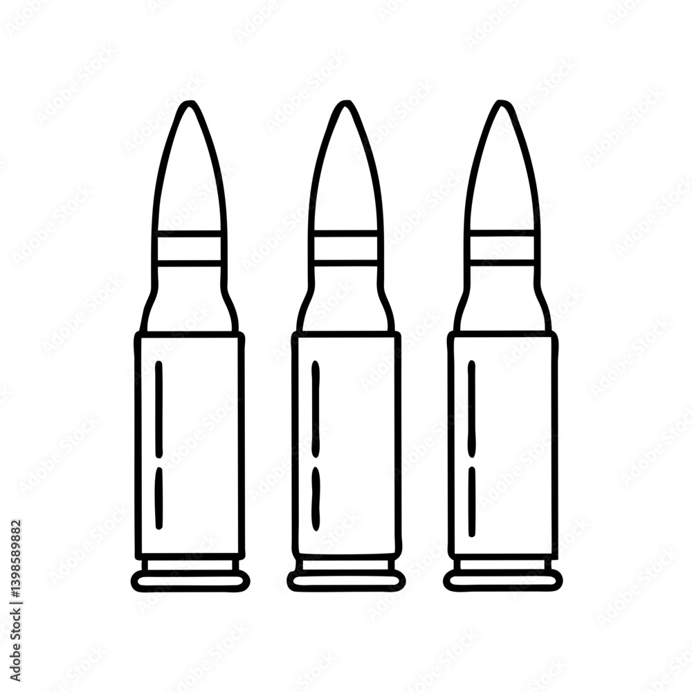 Three Ammunition Bullets Line Drawing Graphic Design Illustration Three Ammunition Bullets Line Drawing Graphic Design Illustration