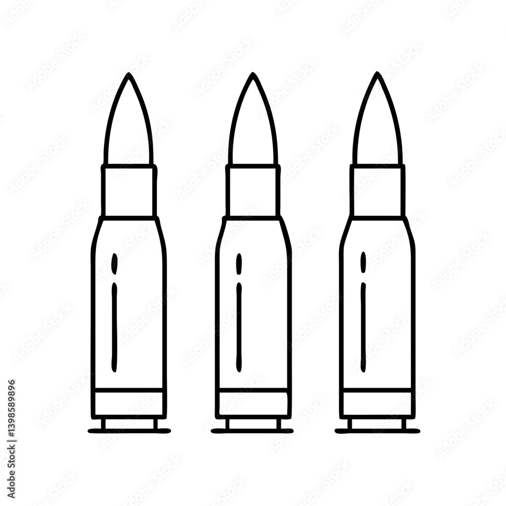 Three Bullet Cartridge Cases Line Drawing Illustration Graphic Design Three Bullet Cartridge Cases Line Drawing Illustration Graphic Design
