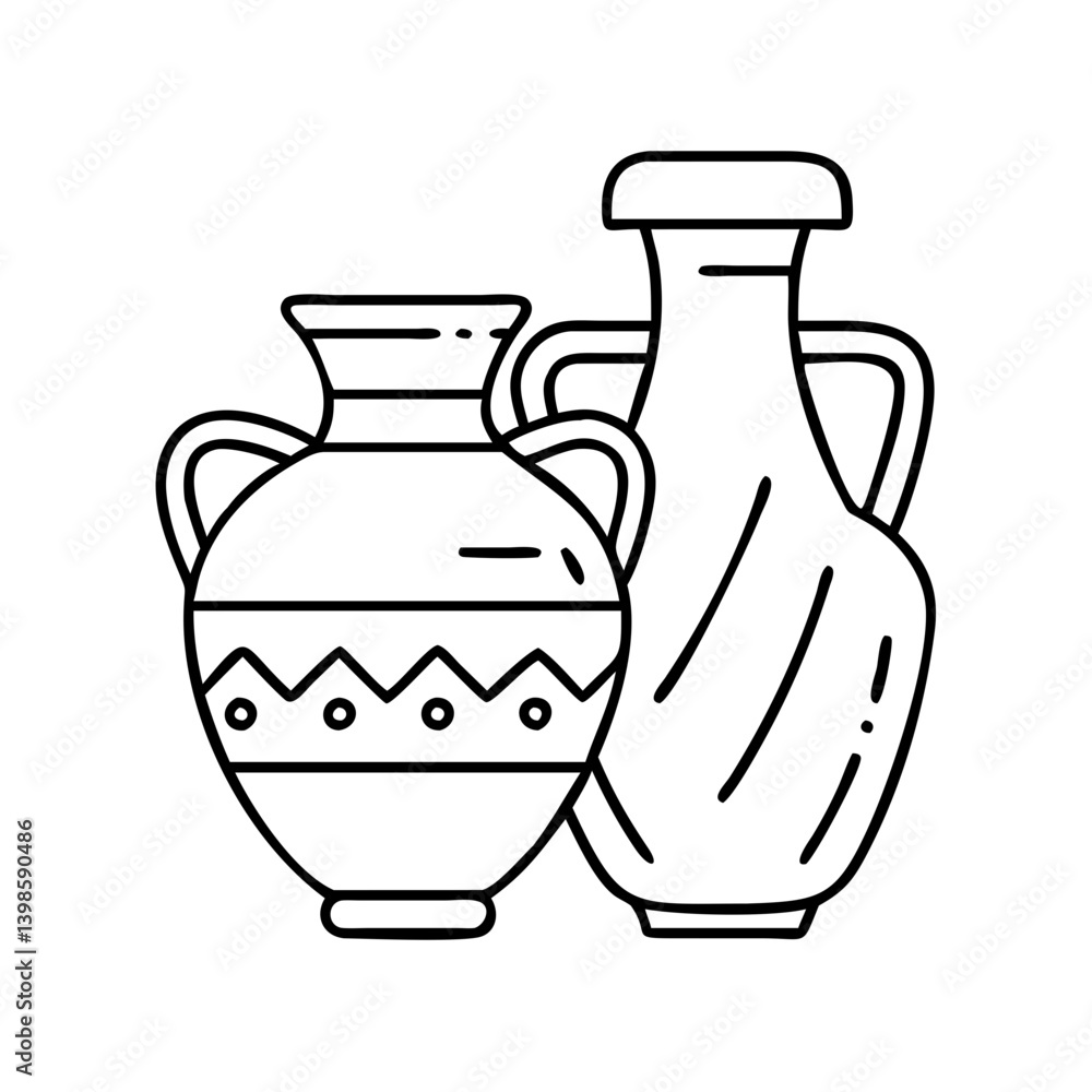 Ancient Greek Pottery Collection Two amphoras Line Art Illustration Ancient Greek Pottery Collection Two amphoras Line Art Illustration