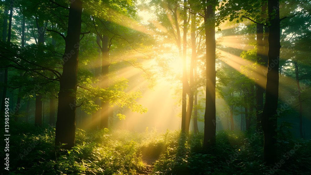 Naklejka premium Sunlit Forest Pathway