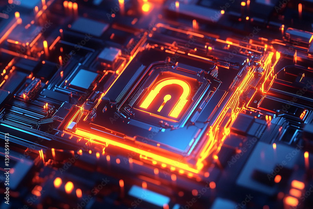 Digital security concept with glowing lock in modern abstract background Digital security concept with glowing lock in modern abstract background