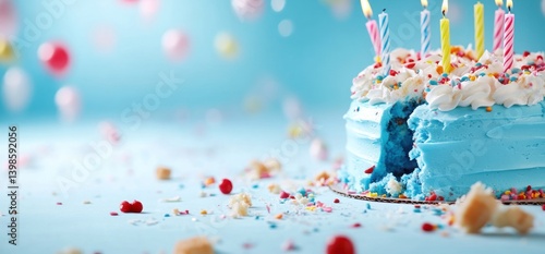 Wallpaper Mural Celebration birthday cake candles confetti festive party sweet dessert blue frosting Torontodigital.ca
