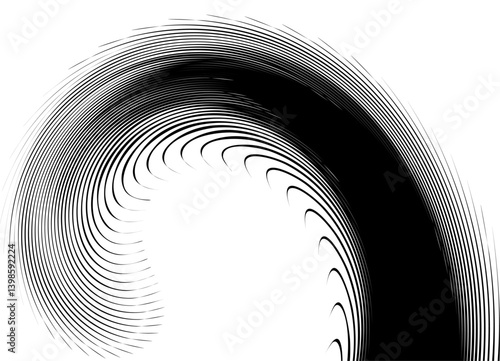 Black and white vector background with a dynamic pattern in the form of fluff or feather, for advertising, posters. Abstract graphics from thin lines