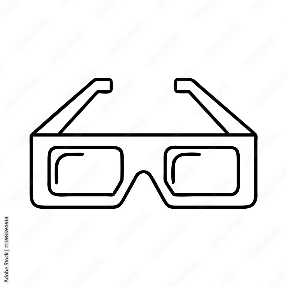 Simple Line Drawing of 3D Movie Glasses for Cinema Viewing Experience Simple Line Drawing of 3D Movie Glasses for Cinema Viewing Experience