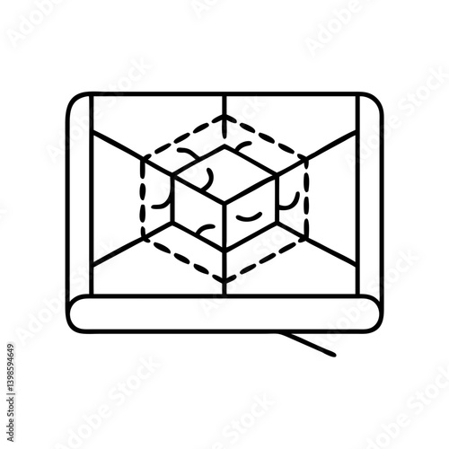 3D Model Visualization on a Digital Screen Showing a Cube with Internal Structure