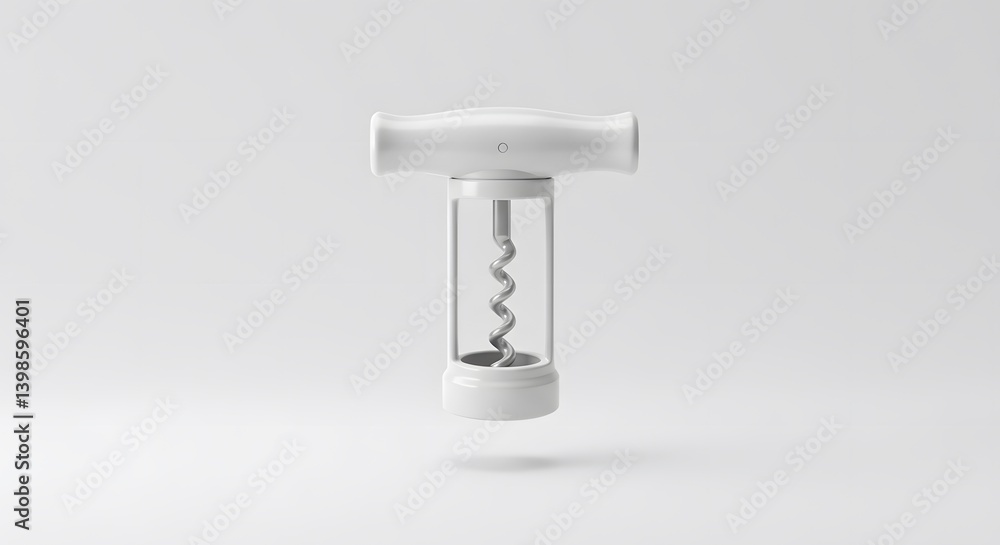 Elegant White Corkscrew Wine Opener Bottle Tool Minimalist Design Studio Shot Elegant White Corkscrew Wine Opener Bottle Tool Minimalist Design Studio Shot