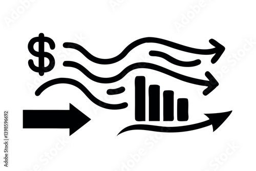Cash flow concept represented with dollar signs, upward arrows, and financial growth elements
