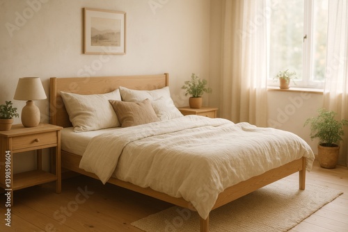 Obraz na płótnie Cozy and Tranquil Bedroom With Natural Light and Soft Linens in a Modern Home Setting w salonie