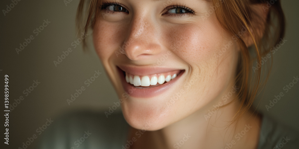 Smiling woman with freckles looking at the camera.