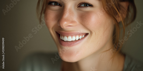 Obraz na płótnie Smiling woman with freckles looking at the camera. w salonie