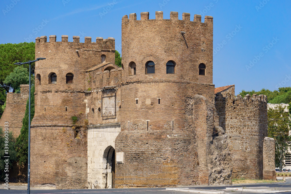 Porta San Paolo (Saint Paul Gate) which hosts the Museum of the Via Ostiense in Rome, Italy Porta San Paolo (Saint Paul Gate) which hosts the Museum of the Via Ostiense in Rome, Italy