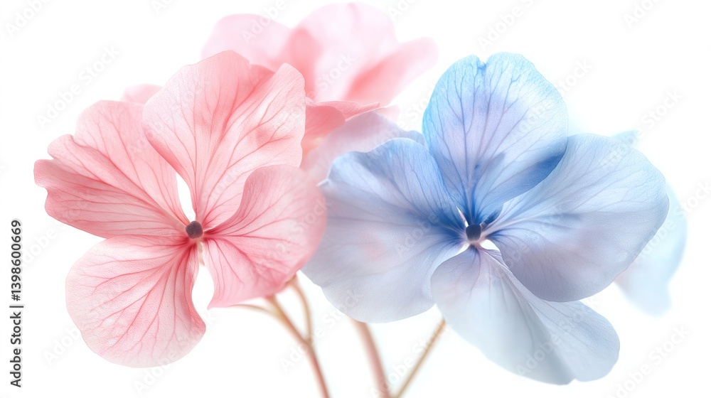 Fototapeta premium Vintage watercolor bouquet of pink and blue flowers, evoking timeless elegance and delicate charm