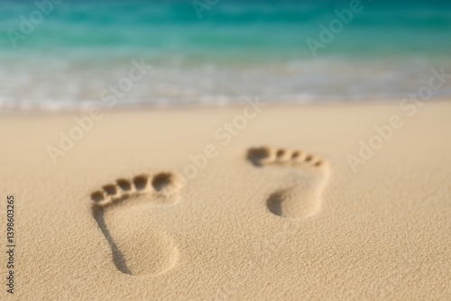 Footprints in Soft Sand Along a Tranquil Beach at Sunset Near Blue Ocean Waters