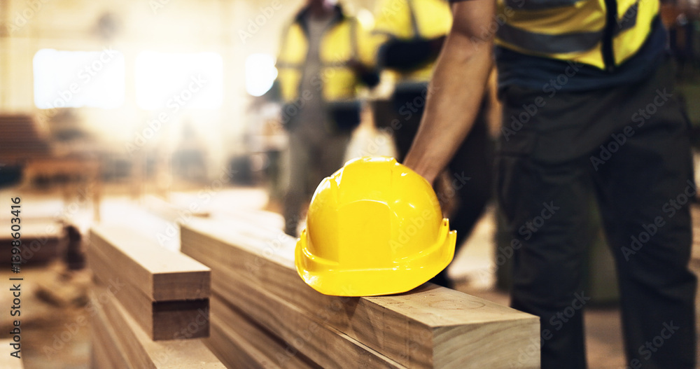 Worker, hand and hardhat on site for construction safety, health compliance, industrial development and labor. Architecture, person and helmet security for building renovation, protection and gear Worker, hand and hardhat on site for construction safety, health compliance, industrial development and labor. Architecture, person and helmet security for building renovation, protection and gear