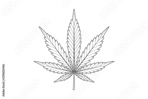 Cannabis Leaf: A Detailed Line Art Illustration