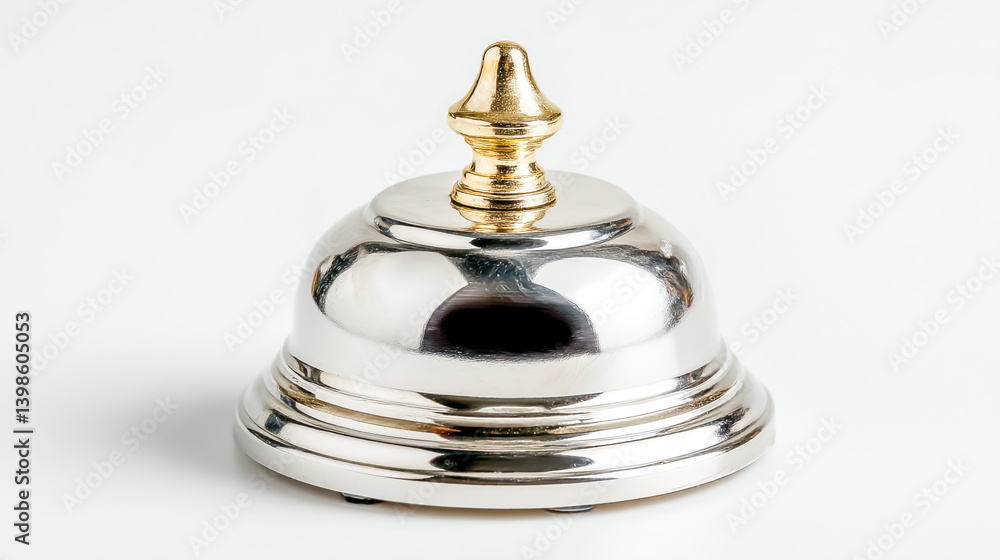 Isolated hotel service bell on a white background, attention-grabbing design for hospitality and customer service use. Isolated hotel service bell on a white background, attention-grabbing design for hospitality and customer service use.