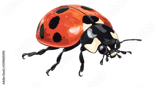 illustration of a red and black ladybug on a transparent background, PNG image, PNG file, Generative art.