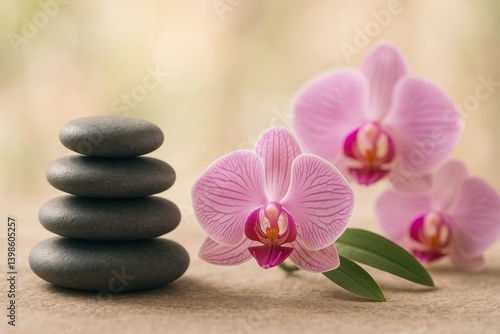 Balance and Harmony With Stones and Pink Orchids in a Serene Setting