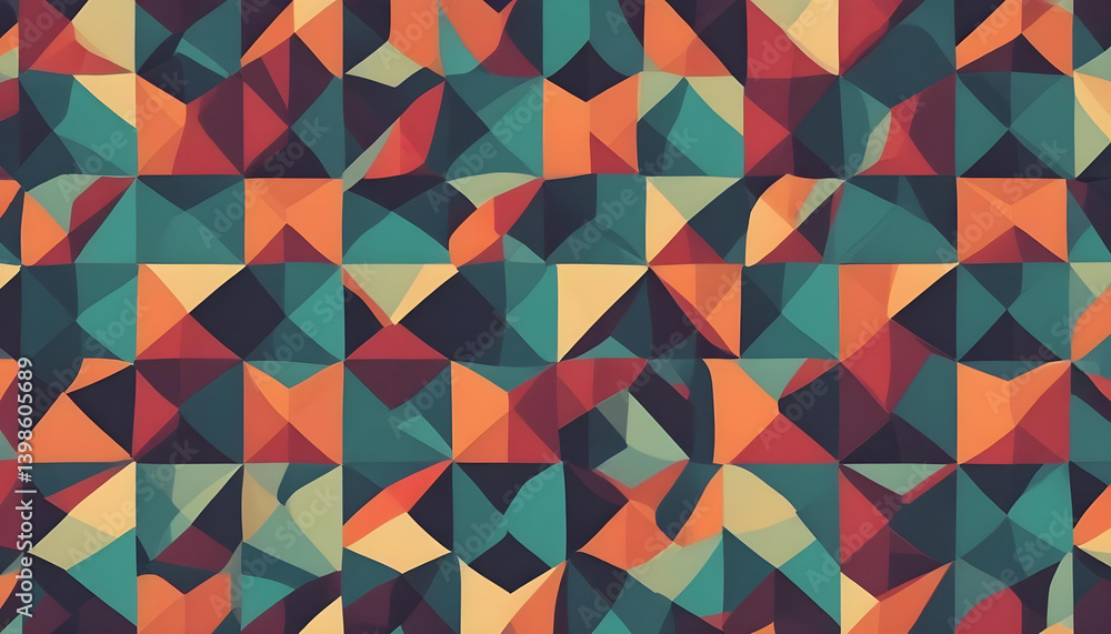 Vibrant abstract geometric design features repeating shapes in a colorful and intricate pattern. Vibrant abstract geometric design features repeating shapes in a colorful and intricate pattern.