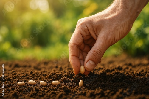 Planting Seeds in Fertile Soil During Golden Hour in a Garden