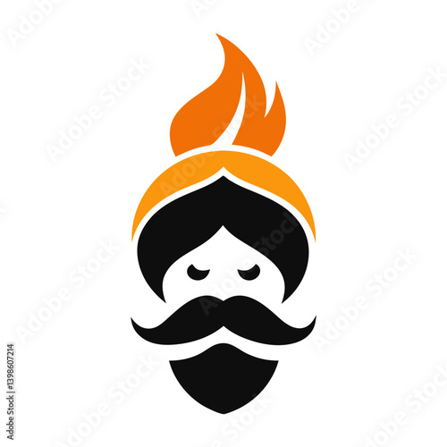 "Mustache and Turban with Fire Logo Icon – Cultural and Fiery Identity Design"