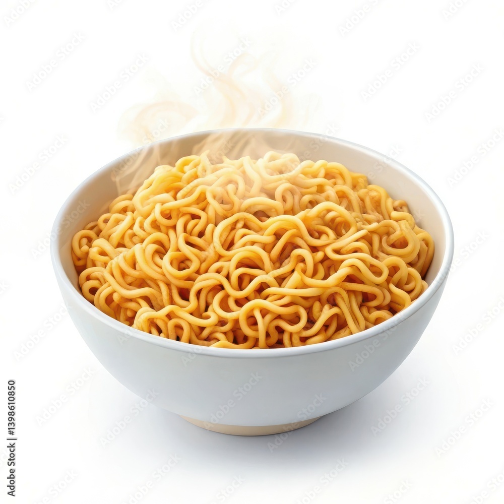 Steaming hot instant noodles in bowl delicious quick meal white Steaming hot instant noodles in bowl delicious quick meal white