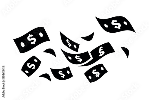 Money in Motion A chaotic flurry of dollar bills, visualizing a turbulent cash flow and economic fluctuation in the financial world