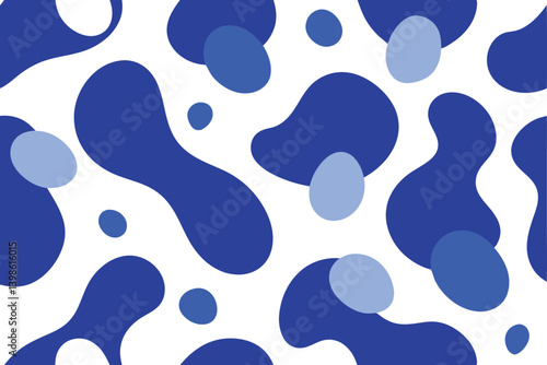 Abstract Fluid Shapes Pattern Design in Blue Tones on White Background Texture