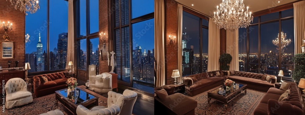 Fototapeta premium Luxury Penthouse Apartment with Breathtaking City Views at Night