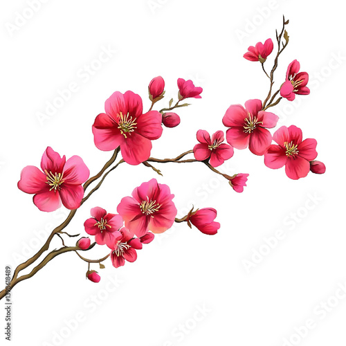 Wallpaper Mural Pink Blossom Branch Watercolor Painting, Isolated on Transparent Background, Spring Floral Design, floral, blossom, spring Torontodigital.ca