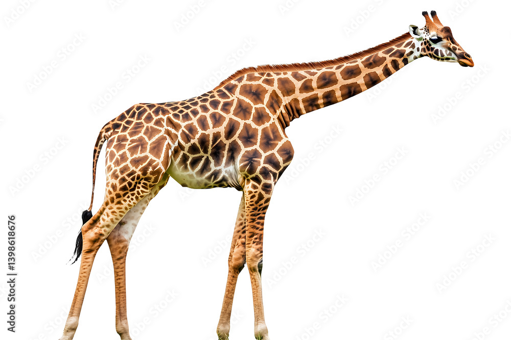 Naklejka premium a single giraffe standing on a transparent background, PNG image, PNG file, Generative art.