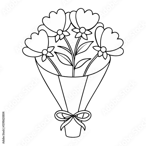 Gift Bouquet of Flowers Outline Coloring Book Page for Creativity and Relaxation