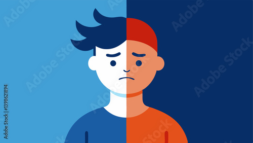 one side calm and serene while the other side displays anxiety and worry illustrating the duality of emotions during uncertain times.